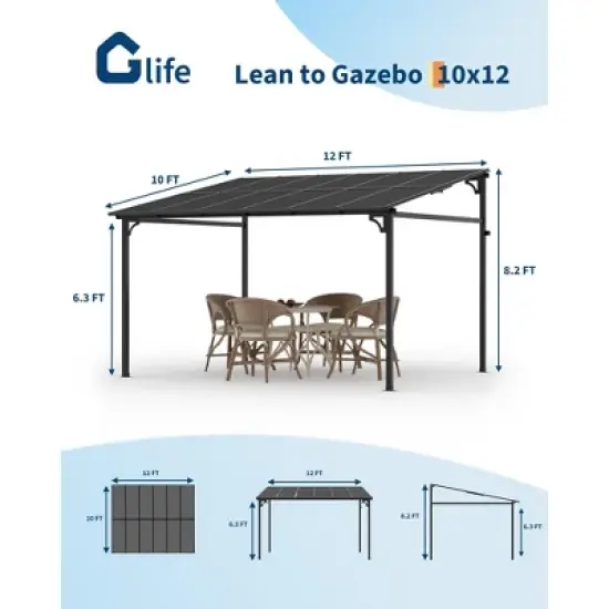 Wall Mounted Hardtop Gazebo &ndash; Lean-to Aluminum Frame with Polycarbonate Roof, Ideal for Outdoor Patio, Lawn, Deck, and Parties image {1}