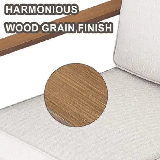 POCASSY 74.8" Outdoor 3-Seater Sofa with Meatl Armrest, Outdoor Furniture Sofa with Faux Wood Square Armrest and High Back for Porch Deck image {2}