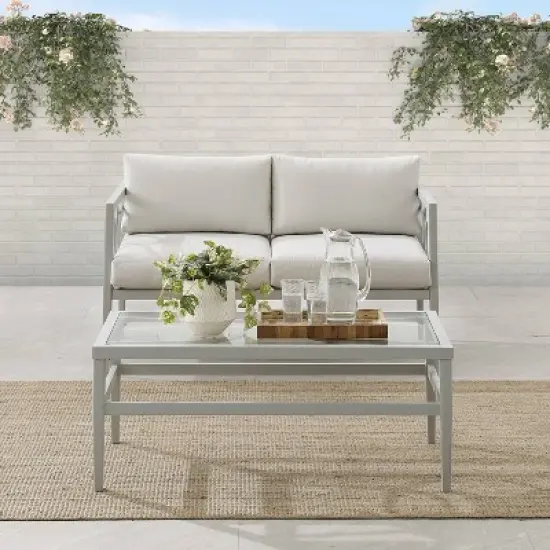 Ashford 2pc Outdoor Metal Conversation Set - Cream - Crosley image {2}