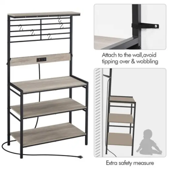 Yaheetech 4-tier 64" H Kitchen Baker's Rack with Power Outlet, Gray image {5}
