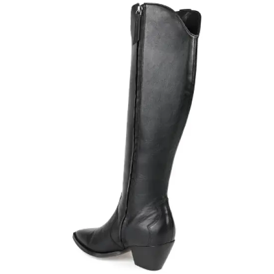 Journee Signature Womens Genuine Leather Pryse Almond Toe Pull On Knee High Boots image {6}
