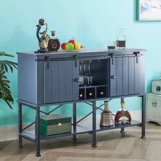 52" Wood Bar Cabinet with Sliding Door Gray - Home Essentials image {8}