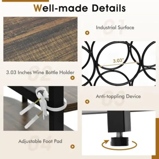 Tangkula Wine Rack Table Coffee Bar Cabinet Freestanding Liquor Stand Glass Holder image {3}