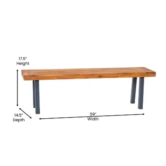 Emma and Oliver Rustic Natural Acacia Wood Bench with Seating for Two, Flared Wooden Legs and Slatted Surface for Indoor and Outdoor Use image {6}