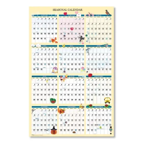 Recycled Seasonal Laminated Wall Calendar, Illustrated Seasons Artwork, 24 x 37, 12-Month (Jan to Dec): 2026 image {1}