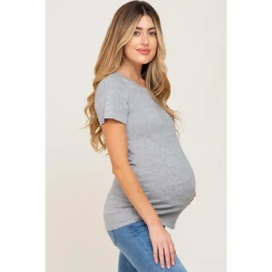 PinkBlush Heather Grey Basic Crew Neck Maternity Tee image {1}