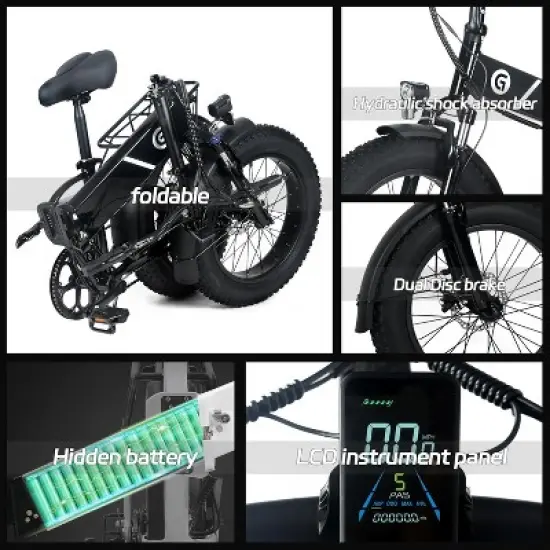 Electric Bike for Adults,20" x 4.0 Fat Tire Folding Ebike,500W 48V Removable Battery and 7-Speed Gears Ideal for Commuting image {3}