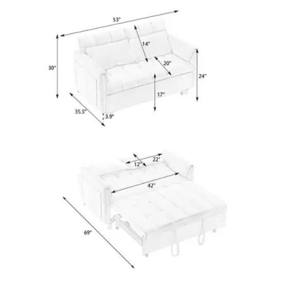 Sapphtopaz 52" Couches for Living Room 2-Seater Pullout Sofa Bed 3 in 1 Convertible Sleeper Sofa with Pillow & Pocket Small Loveseat for Bedroom image {4}