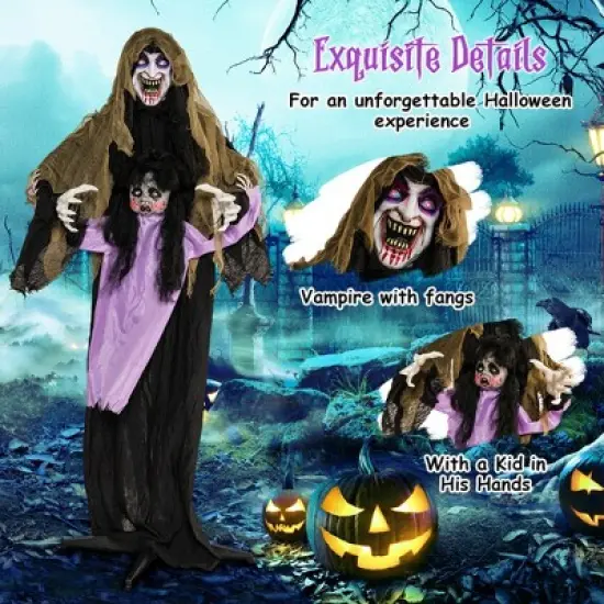 Costway Lighted and Animated Halloween Decoration 63&rdquo; Outdoor Animatronic Halloween Vampire w/ LED Vocally Triggered Sound & Motion Effect image {2}
