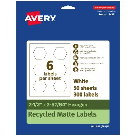 Avery Recycled Matte White Labels,  2-1/2" x 2-57/64" Hexagon image {9}
