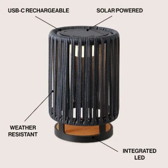 JONATHAN Y Sawara Modern Minimalist Faux Rattan Integrated Indoor/Outdoor LED Solar Powered Lantern image {2}