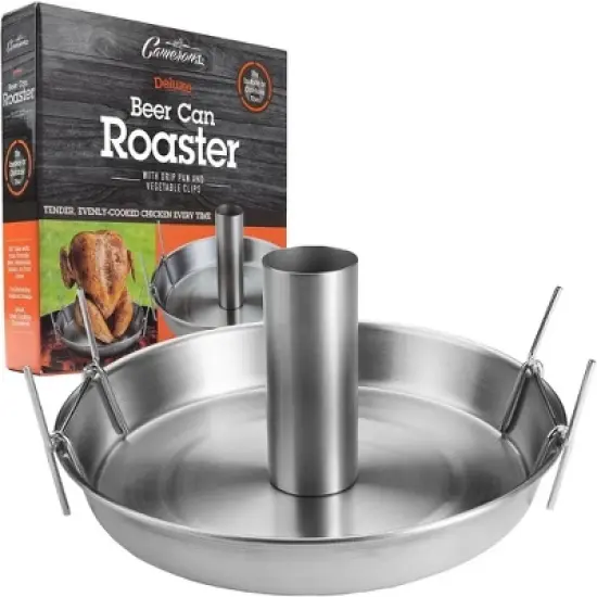 Camerons Deluxe Stainless Steel BBQ Beer Can Chicken Roaster w/Vegetable Clips - Barbecue Grill Poultry & Veggies Together on Poultry Holder image {5}