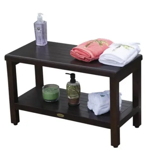 DecoTeak&reg; Eleganto&reg; 30" Teak Wood Shower Bench with Shelf in Woodland Brown Finish image {2}
