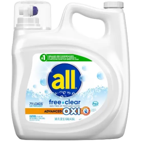 All Free Clear Liquid Laundry Detergent with OXI Stain Removers 79 Loads - 141 fl oz image {1}