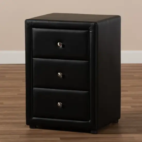 Tessa Faux Leather Upholstered 3 Drawer Nightstand Black - Baxton Studio image {6}