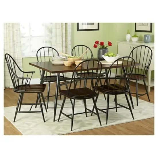 Milo Rectangular Wood with Metal Frame Dining Table Black/Espresso Brown - Buylateral image {2}