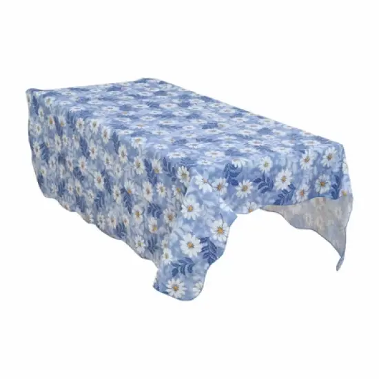 PiccoCasa Square Vinyl Water Oil Resistant Printed Tablecloths Blue Daisy 35"x35" image {4}