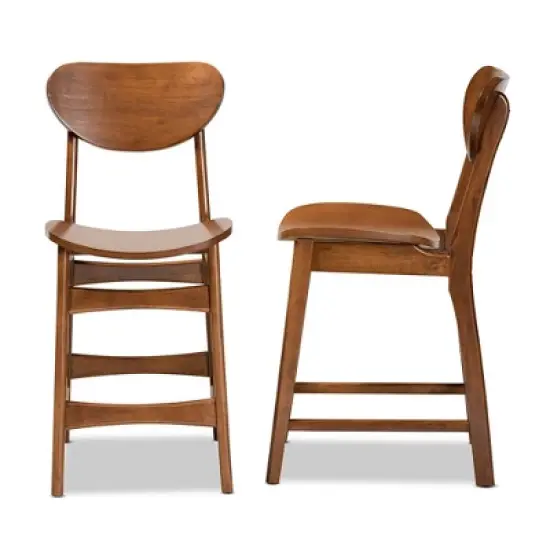 2pc Katya Wood Counter Height Barstool Set Brown - Baxton Studio image {2}
