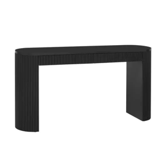 Elegant Vertical-Striped Console Table with Curved Legs and Pine Veneer Finish, Accent Entryway Table for Living Room & Hallway -ModernLuxe image {3}