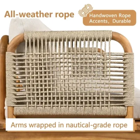 Outdoor Rope and Acacia Club Chair Set of 2 with Cushions, Deep Seats and Weather-Resistant Design for Garden or Small Patio Spaces-Cuddlewood image {2}