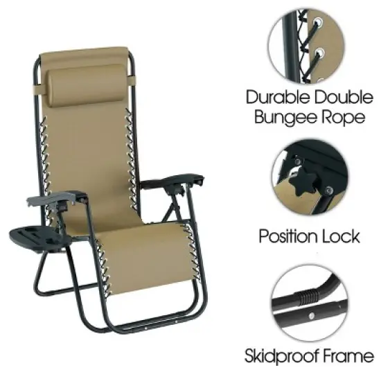 Lavish Home Zero Gravity Chairs Folding Recliners, Set of 2, Beige image {3}