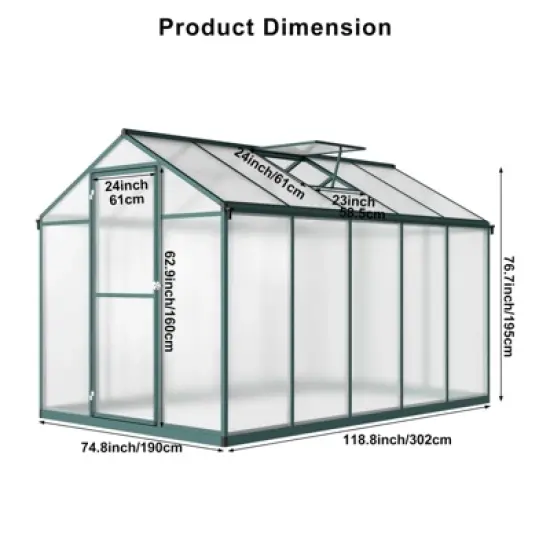 Greenhouse for Outdoors with Stable Temperature and Humidity, Aluminum Alloy Frame & Polycarbonate Panel image {5}
