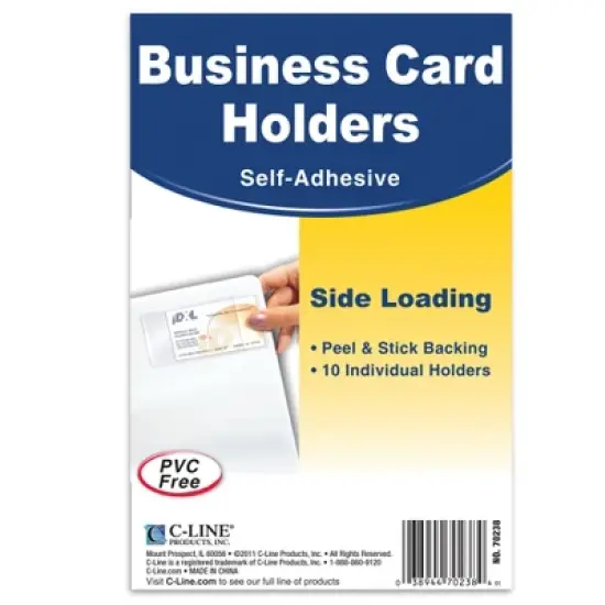 C-Line&reg; Self-Adhesive Business Card Holder, Side Load, 2" x 3-1/2", 10 Per Pack, 5 Packs image {1}