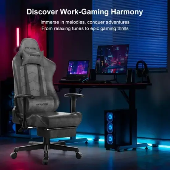 GTRACING Gaming Chair with Footres Ergonomic Recliner Office Chair with Lumbar Support Gray image {2}