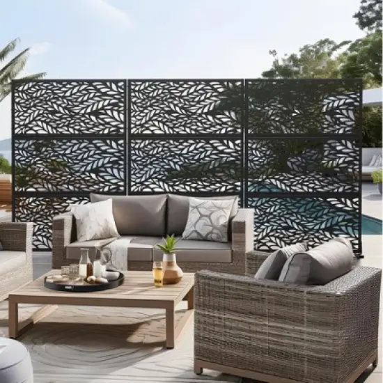 1-Piece 46.8in.W x 71.37in.H Black Metal Outdoor Privacy Screen Garden Screen Decorative Art Panel image {1}