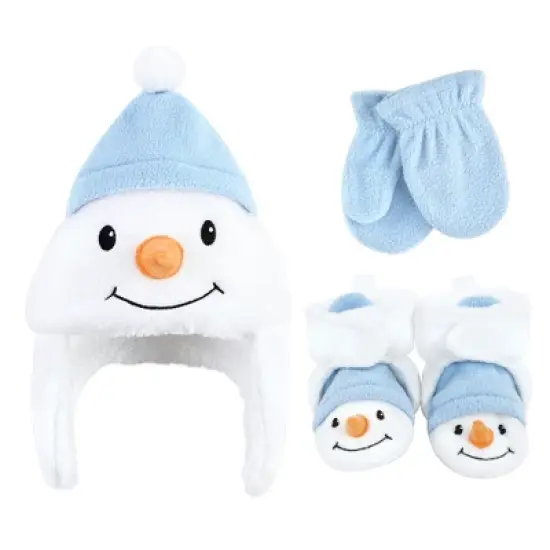 Hudson Baby Infant Boy Trapper Hat, Mitten and Bootie Set, Snowman image {8}