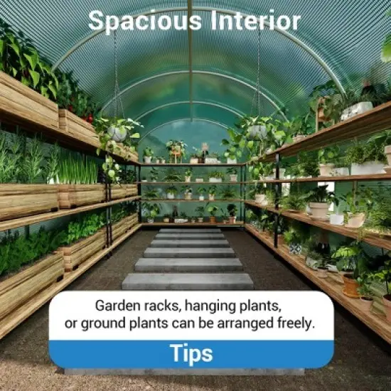 Outdoor Greenhouse -  Walk-In Tunnel with 8 Mesh Vents, Swing Door & Roll-Up Door, Reinforced Galvanized Steel Frame & Durable PE Cover image {2}