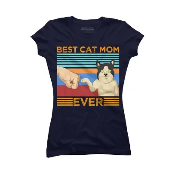 Junior's Design By Humans Best Cat Mom Ever Retro Stripes By shirtpublic T-Shirt image {4}