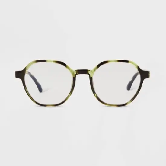 Women's Tortoise Print Shiny Plastic Round Blue Light Filtering Reading Glasses - Universal Thread&trade; Green image {2}