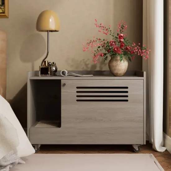 Cat Litter Box Enclosure, Hidden Litter Box Furniture with Wheels, Pet House Decorative Side End Table, Flip-Down Opening Litter Box Cabinet image {7}