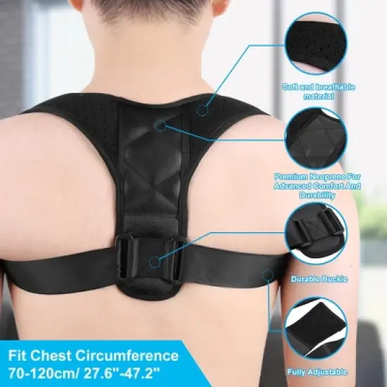 Unique Bargains Unisex Adjustable Back Posture Corrector Clavicle Belt Shoulder Support Strap Black 1 Pc image {1}