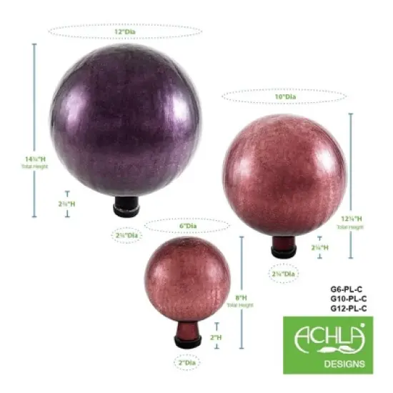 Achla Designs G12-PL-C 12 Inch Glass Outdoor Gazing Crackling Globe Sphere Lawn Ornament Decoration for Gardens and Flower Beds, Plum image {4}