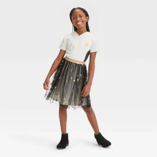 Girls' Squishmallows Cat Hooded Dress - White/Black image {3}