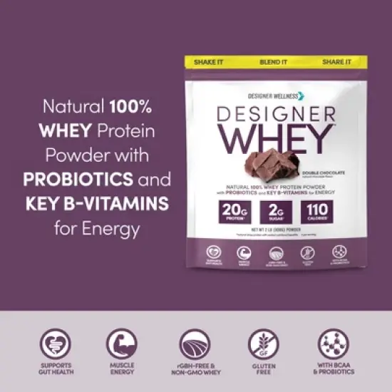 Designer Whey Protein Powder, Double Chocolate,  2lb image {2}