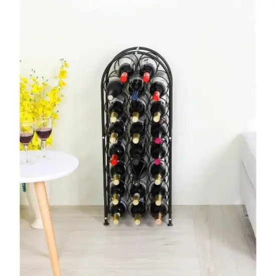 Itopfox 23 Bottle Arched Freestanding Floor Metal Wine Rack Holder Stand for Kitchen Bar Cellar Dining Room Black image {5}