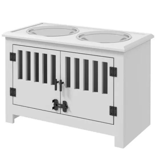 Gulches PawHut Large Elevated Dog Bowls with 37L Storage Cabinet - White image {10}