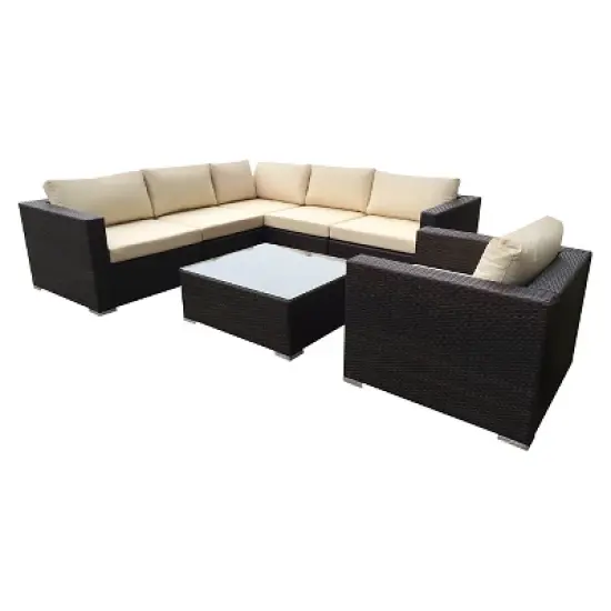 Santa Rosa 7pc Wicker Patio Seating Sectional Set with Cushions - Multi Brown with Beige Cushions - Christopher Knight Home image {1}