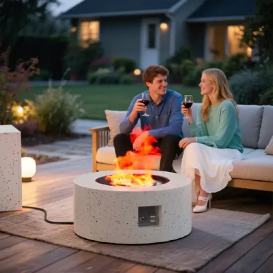 Evita Propane Fire Pit with Propane Tank, Glass Stone and Rain Cover Suitable for Outdoor Living-30*30*12.8 Inch image {8}