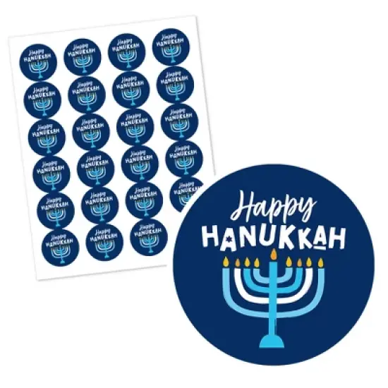 Big Dot of Happiness Hanukkah Menorah - Chanukah Holiday Party Circle Sticker Labels - 24 Count image {1}