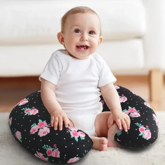 The Peanutshell Nursing Pillow for Breastfeeding, Black Floral image {3}