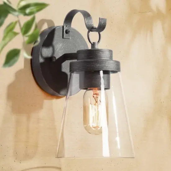 10" Metal/Glass Outdoor Wall Lamp Black/Silver - LNC image {1}