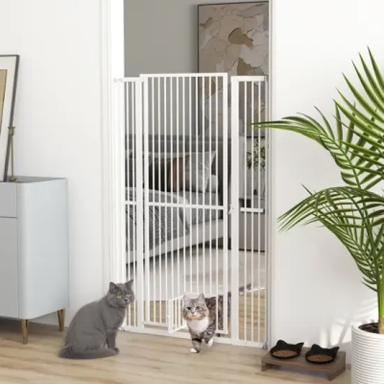 PawHut 59" Extra Tall Pet Gate for Cats, 30"-41" Dog Gate with Cat Door, 1.4" Narrow Gap, 2.8" and 5.5" Extension, for Doorway, Hallway, Stairway image {2}
