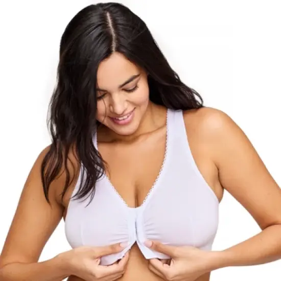 Glamorise Womens Front-Closure Cotton T-Back Comfort Wirefree Bra 1908 White image {2}