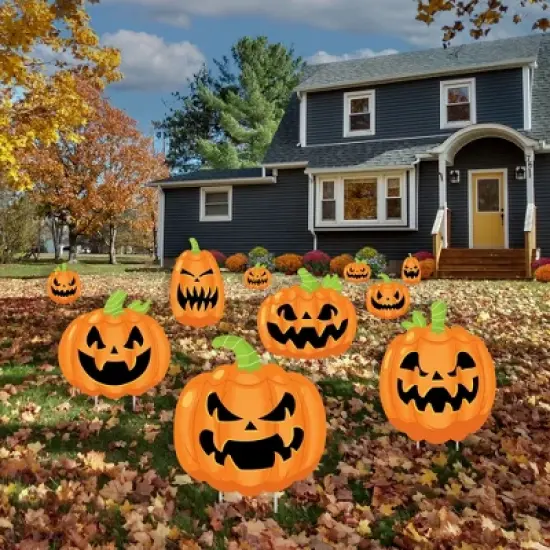 Big Dot of Happiness Halloween Pumpkins - Lawn Decorations - Outdoor Jack-O'-Lantern Party Yard Decorations - 10 Piece image {2}