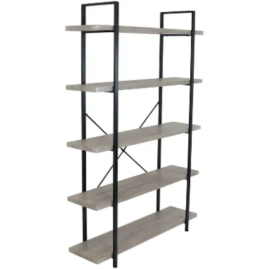 Sunnydaze 5 Shelf Industrial Style Freestanding Etagere Bookshelf with Wood Veneer Shelves image {5}