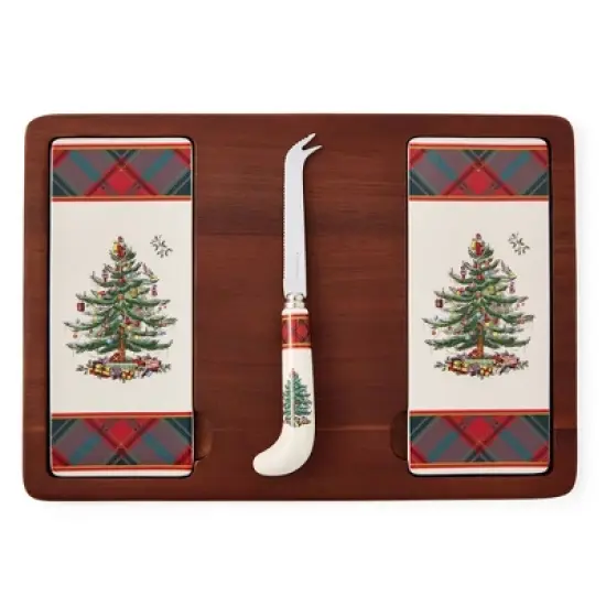 Spode Christmas Tree Cheese Board & Knife Set, Tartan Plaid - Holiday Entertaining, Charcuterie, Cheese and Cracker Tray, and Seasonal Serveware image {7}